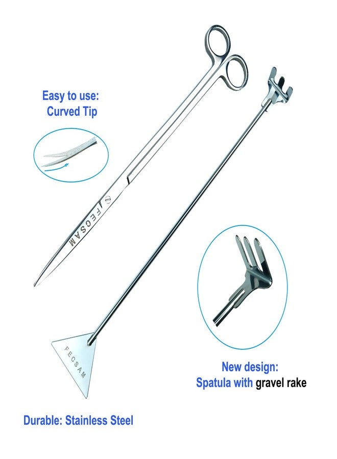 Fecsam Aquarium Aquascape Tools Kit + Brush - 15 inch Stainless Steel Aquatic Tweezers/Feeding Tongs, Scissors, Spatula, Algae Scraper, Rake for Fish Tank Cleaning Scrubbing, Trimming, Terrarium Supplies - Image 5